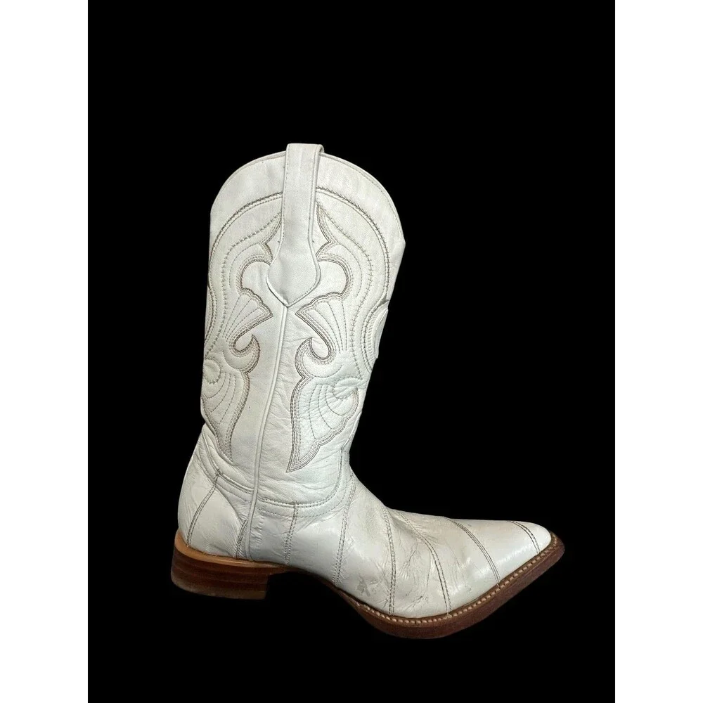 Los Altos Men's Genuine EEL Western White Cowboy Boots Sz 7.5 EE Handmade Mexico